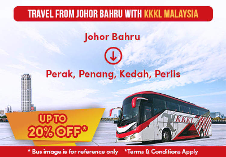 Get 20% off when travelling from Johor Bahru with KKKL