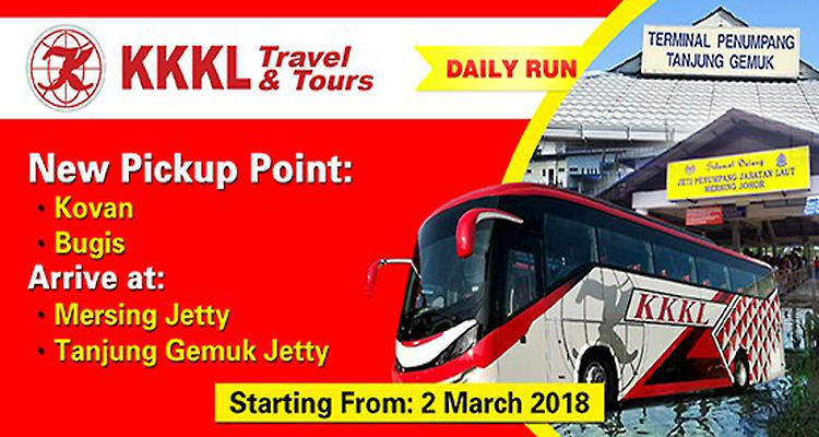 KKKL Express Bus from Kovan Hub/Bugis MRT to Mersing/Tanjung Gemok Jetty