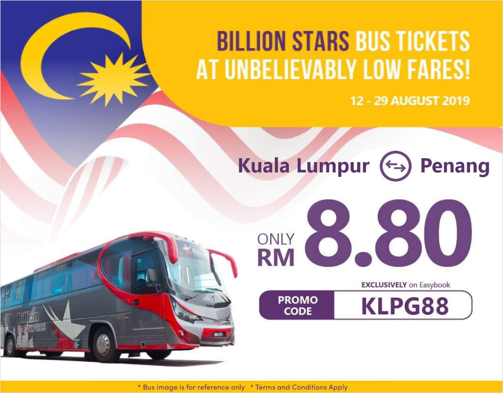 Promo: Kuala Lumpur to Penang Bus Ticket RM8.80 by Billion Stars