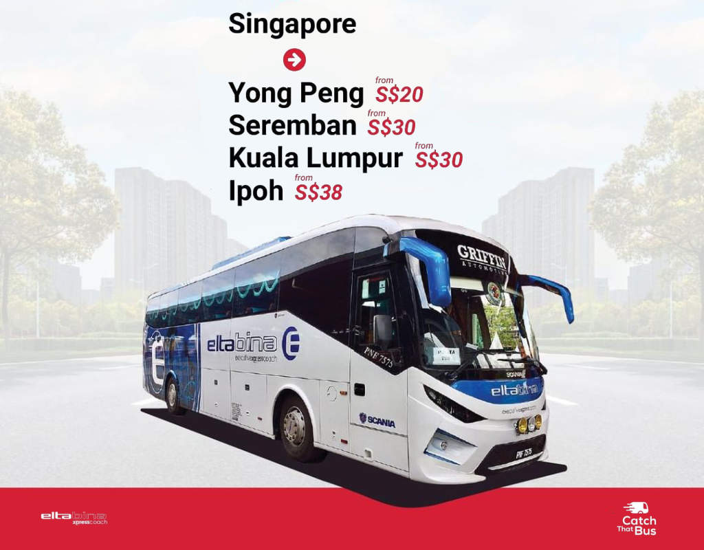 Singapore to Ipoh Bus to Ipoh via Yong Peng, Seremban and Kuala Lumpur by Eltabina Express