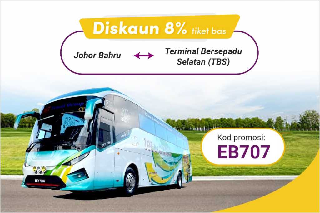 8% off 707-Inc Bus tickets between Johor Bahru and TBS