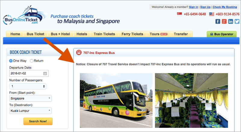 Screenshot of BusOnlineTicket.com statement