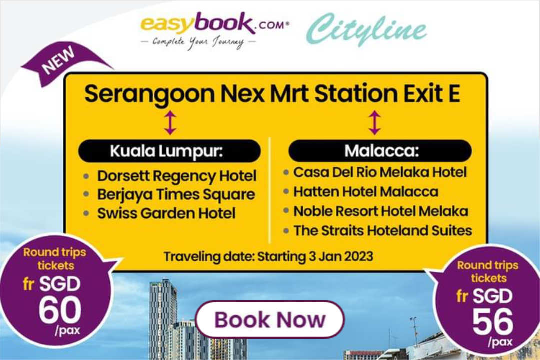 New Pick-Up Point at Serangoon NEX Exit E to Kuala Lumpur and Malacca by Cityline