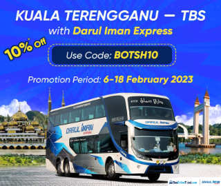10% Off Kuala Terengganu to TBS Bus Ticket by Darul Iman Express