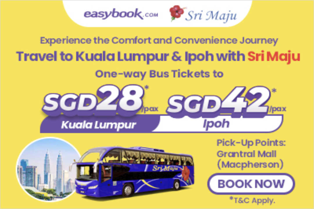 Book Sri Maju Bus Tickets to Kuala Lumpur for $28 and Ipoh for $42